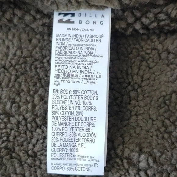 191. Billabong Barlow Sherpa Lined Jacket | Color: Java - Picture 8 of 8